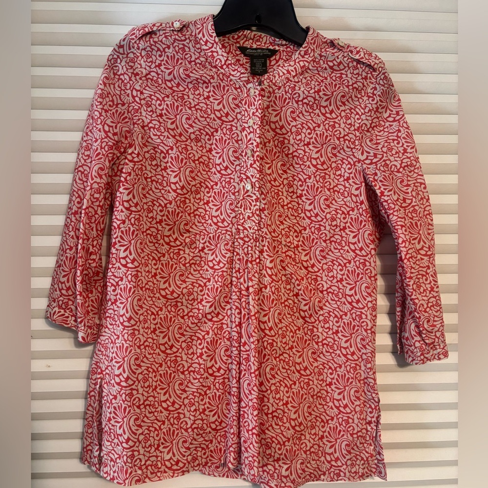 Eddie Bauer Red Floral Button Down Shirt